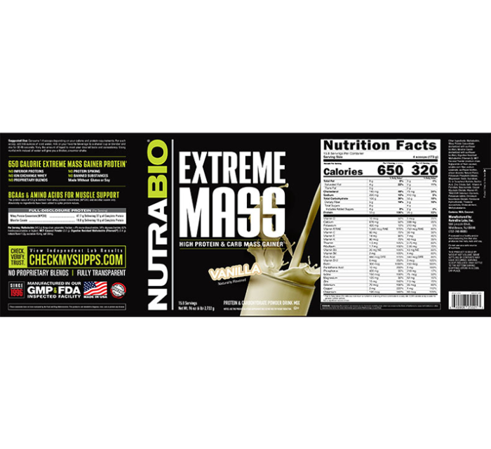 NutraBio Extreme Mass Vanilla Protein 6lb3