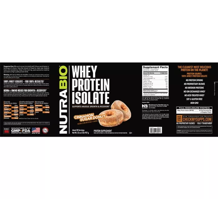 NutraBio Whey Protein Isolate Cinnamon Sugar Donut 2lb3